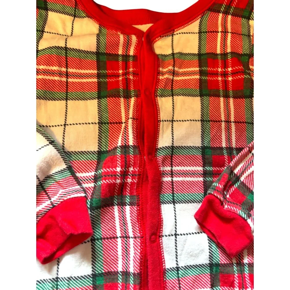 Carter's girl's red green plaid holiday footless one piece snap up pajamas sz 5t
